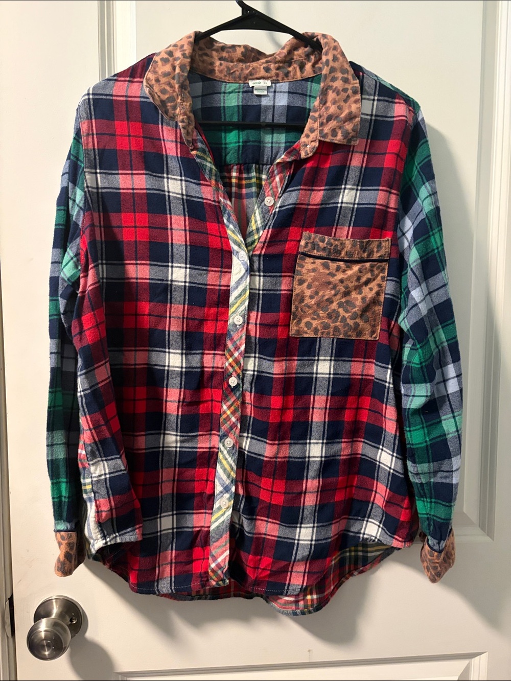 aerie Multicolor Plaid Button-Down with Leopard Trim